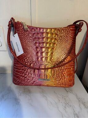 Brahmin Ombre Croc-Embossed Crossbody Shoulder Bag - Red/Gold